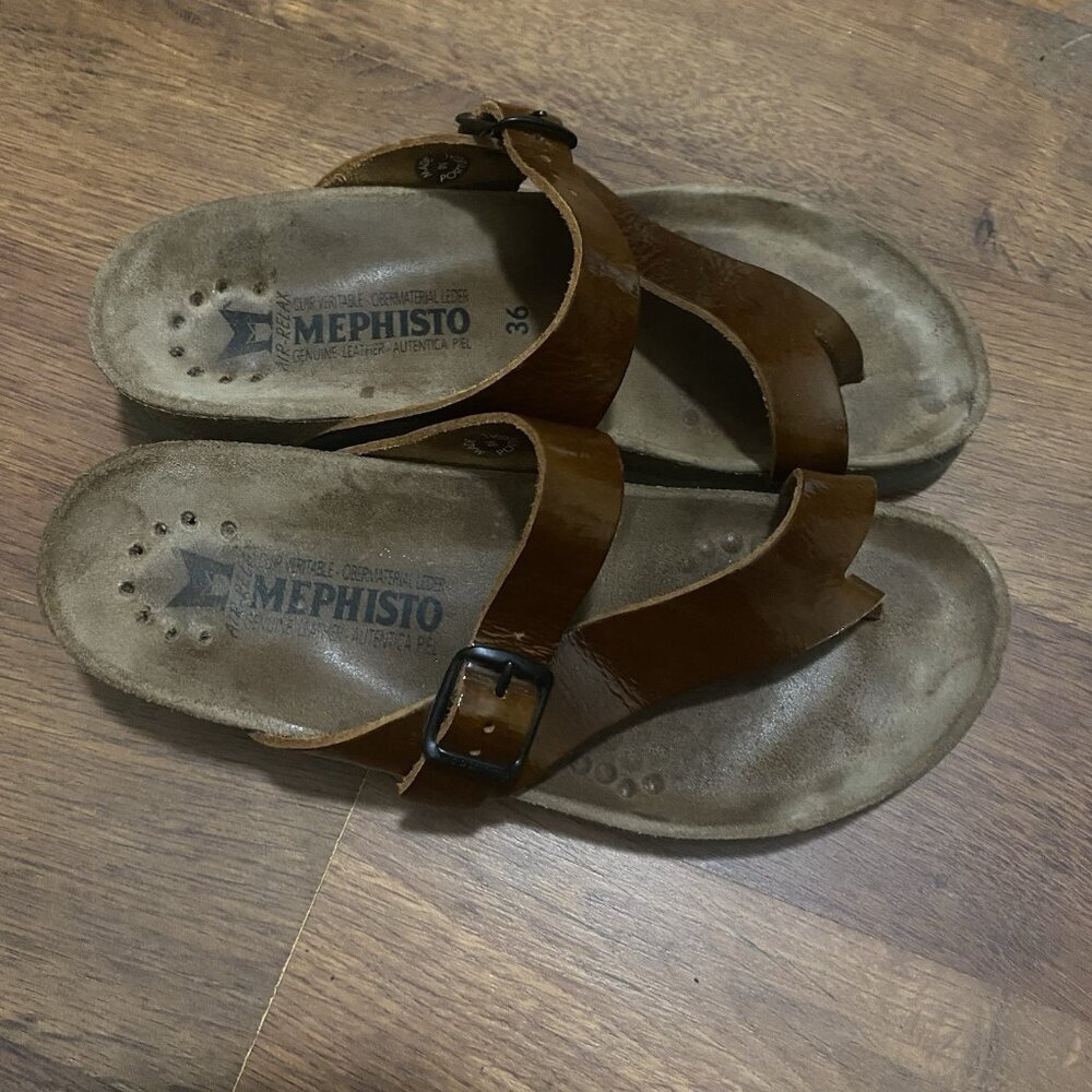 Mephisto Helen Spice Star Sandals Womens Size 36 Brown Leather Thong Slip On - Picture 2 of 6